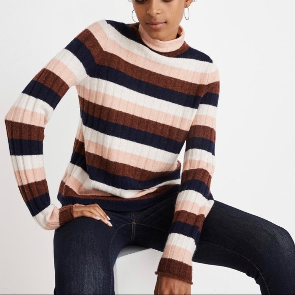 NWT Madewell Evercrest Stripe Mock Neck Sweater XS